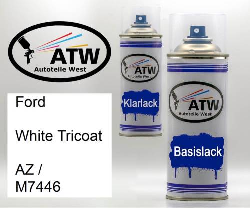 Ford, White Tricoat, AZ / M7446: 400ml Sprühdose + 400ml Klarlack - Set, von ATW Autoteile West.